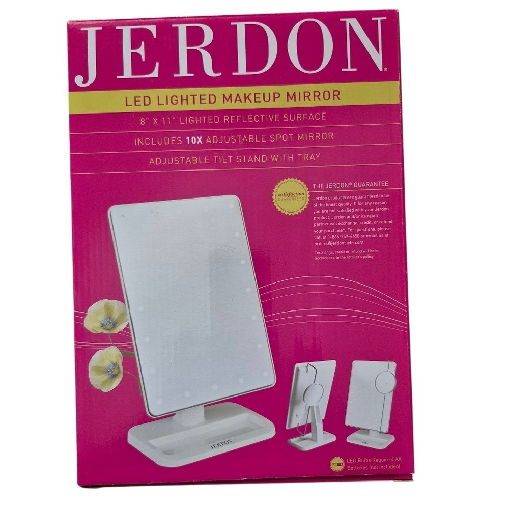 Jerdon LED Lighted Makeup‎ Mirror 8x11 Adjustable Stand 10x Spot Vanity New